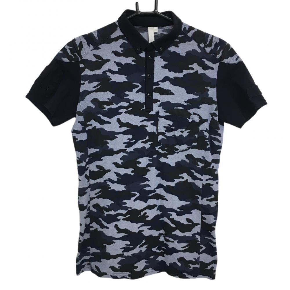 ロックデュード 半袖ポロシャツ ネイビー×黒 迷彩 カモフラ ボタンダウン メンズ 2 ゴルフウェア ロックデュード