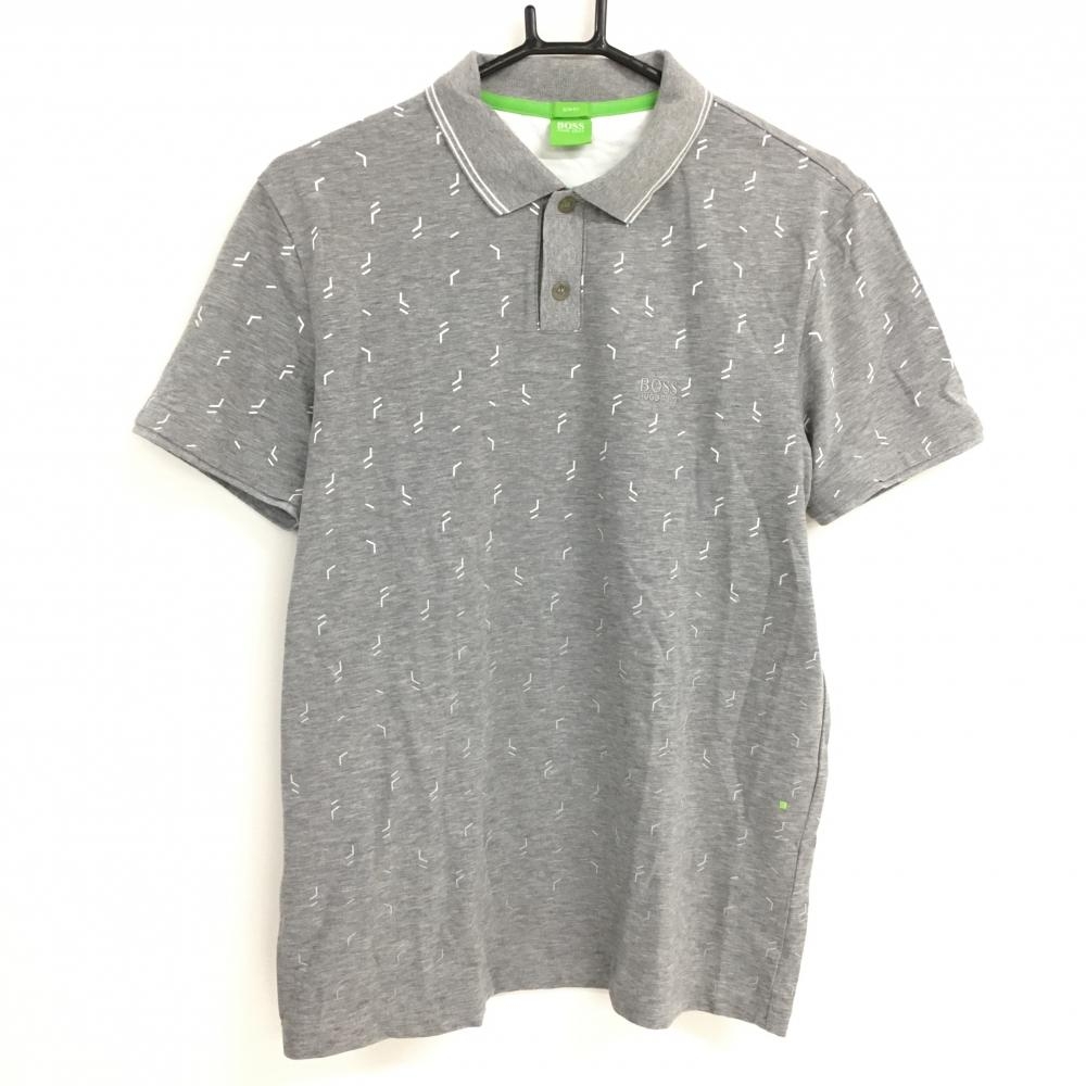 【超美品】ヒューゴボス 半袖ポロシャツ グレー×白 総柄  メンズ M ゴルフウェア HUGO BOSS