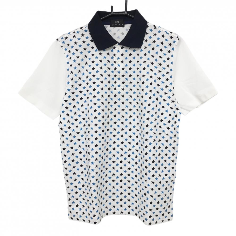 【美品】ワンサイダー 半袖ポロシャツ 白×ネイビー  メンズ L ゴルフウェア ONESIDER