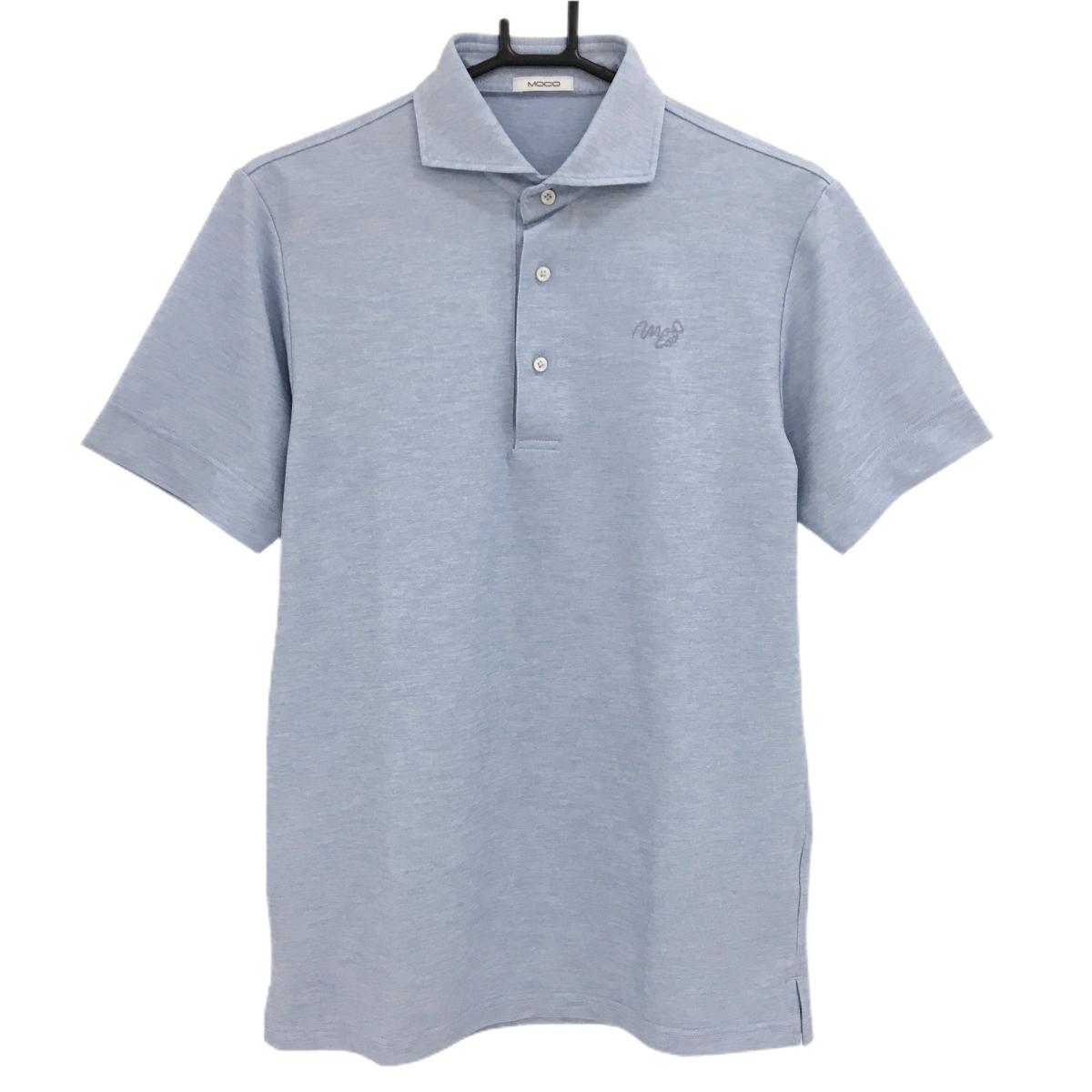 【超美品】モコ 半袖ポロシャツ ブルー系 無地 ロゴ刺しゅう メンズ 48 ゴルフウェア MOCO