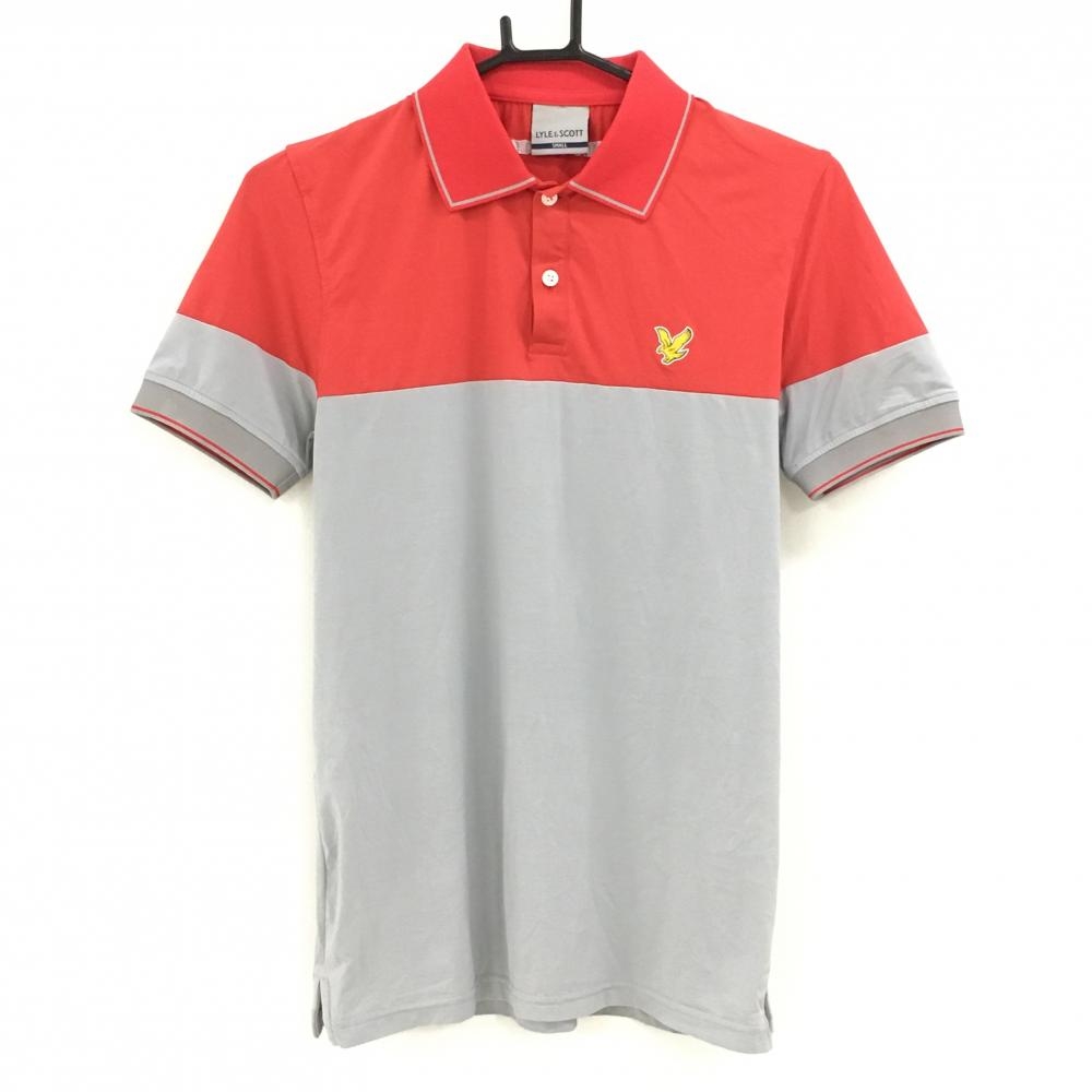 【超美品】ライルアンドスコット 半袖ポロシャツ グレー×レッド バイカラー ストレッチ メンズ SMALL ゴルフウェア LYLE＆SCOTT