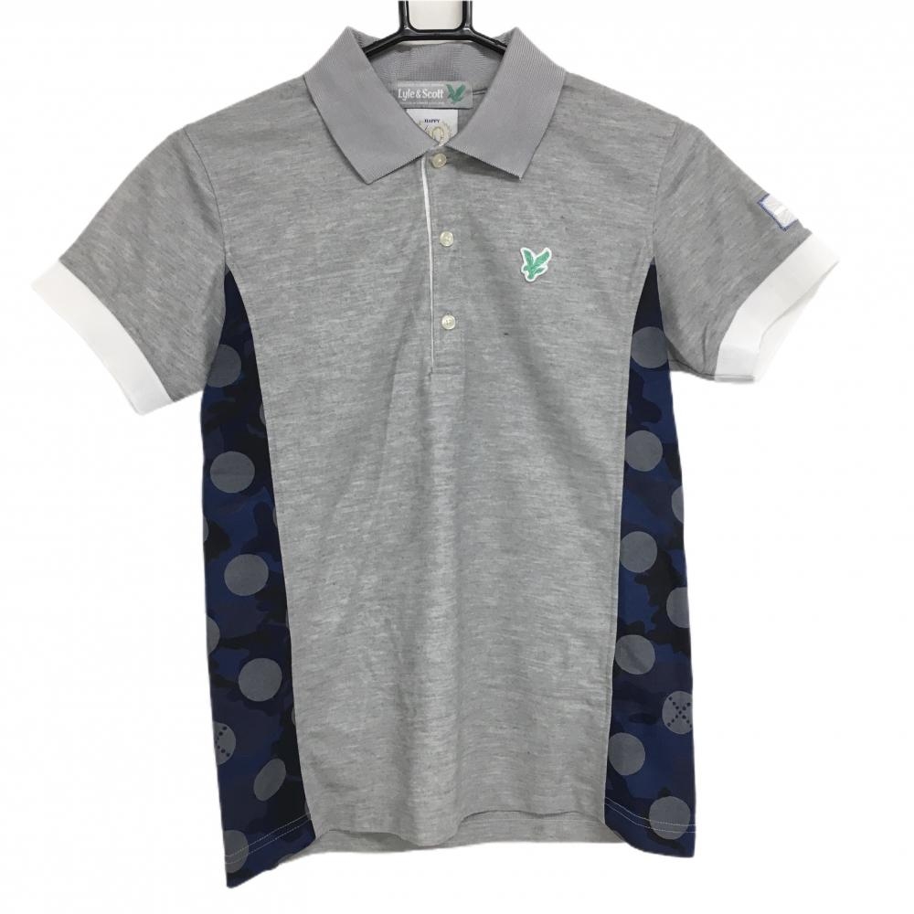 【美品】ライルアンドスコット 半袖ポロシャツ 杢グレー×ネイビー サイドカモフラ・ドット柄 メンズ S ゴルフウェア LYLE＆SCOTT