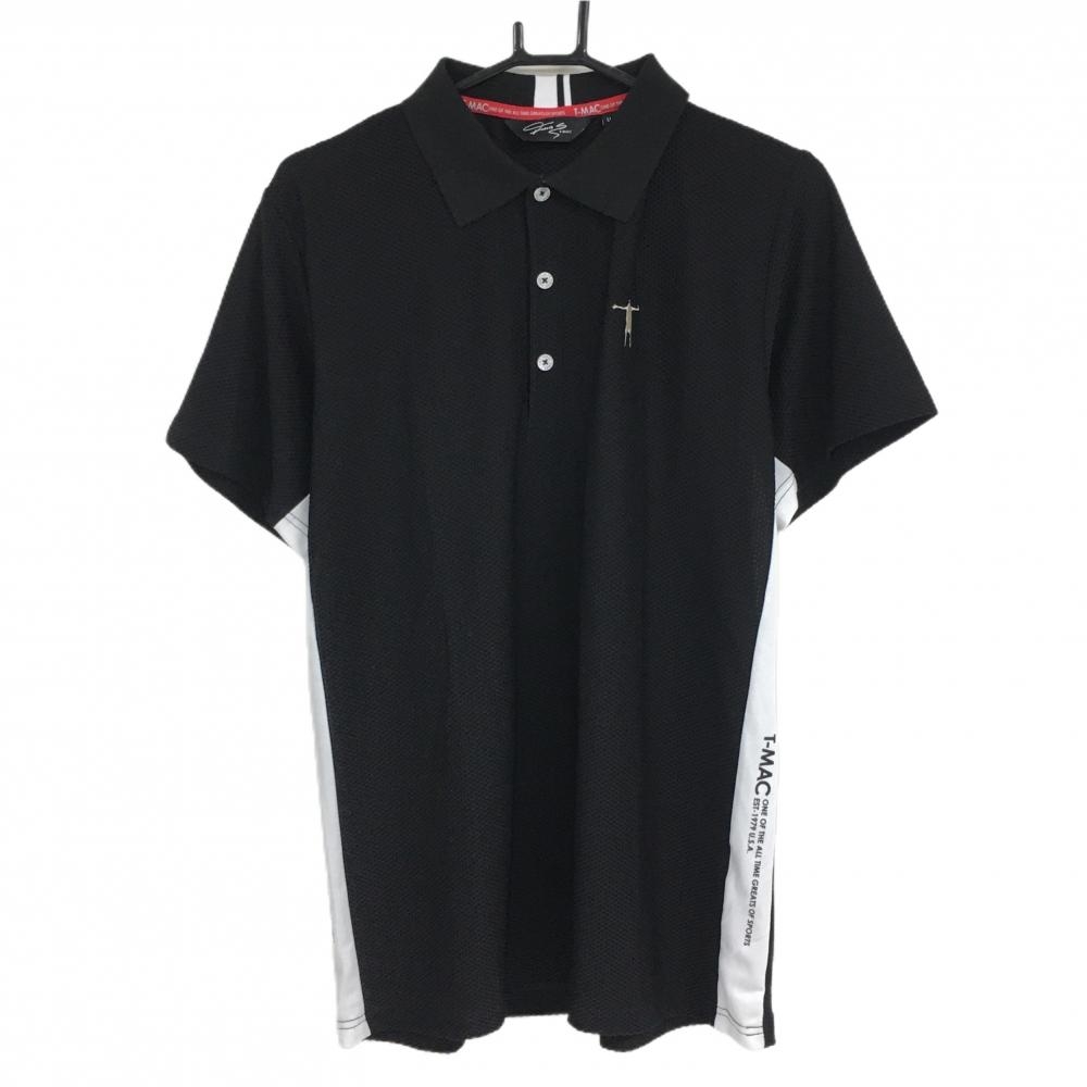 【超美品】ティーマック 半袖ポロシャツ 黒×白 メッシュ調織生地 袖下・サイド切替  メンズ LL ゴルフウェア T-MAC　