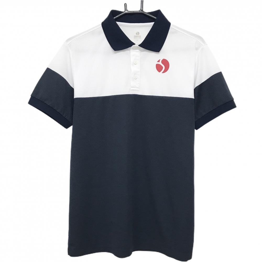 【超美品】サンライズ 半袖ポロシャツ 白×ネイビー バイカラー  メンズ L ゴルフウェア SANRISE 