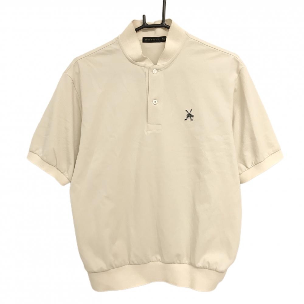 【超美品】サイベーシックス 半袖ポロシャツ ライトベージュ スタンドカラー ワッペン  メンズ 36 ゴルフウェア SCYE BASICS