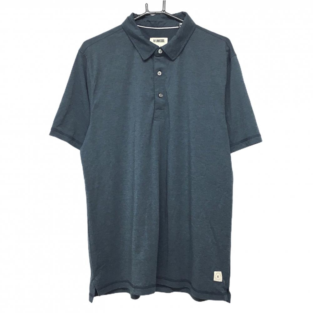 【美品】リンクソウル 半袖ポロシャツ 杢ネイビー 裾ロゴ メンズ L ゴルフウェア LINKSOUL