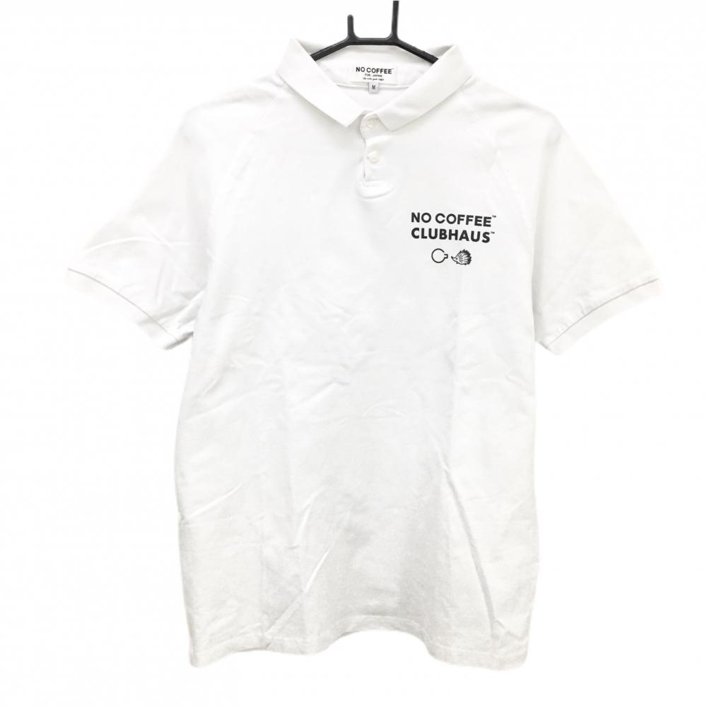 ノーコーヒー×クラブハウス 半袖ポロシャツ 白×黒 後ロゴプリント メンズ M ゴルフウェア NO COFFEE