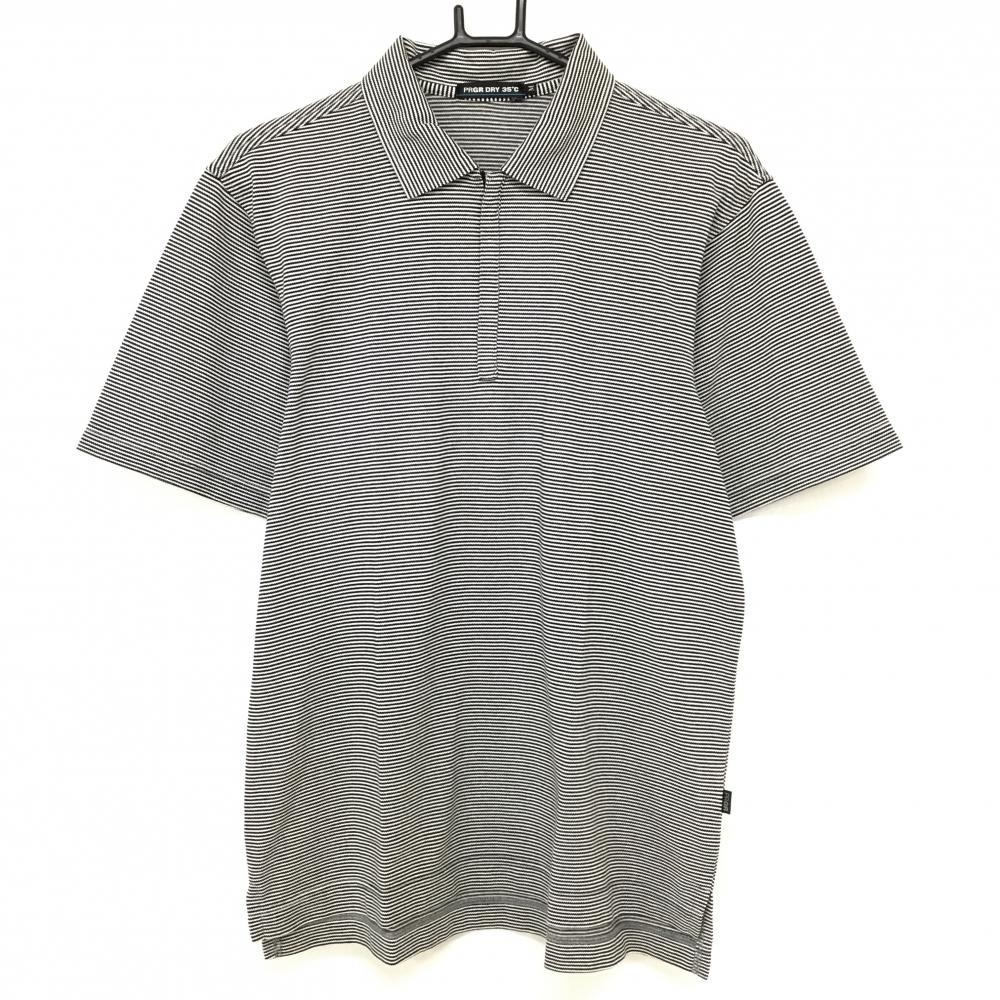 【超美品】プロギア 半袖ポロシャツ 黒×白 ボーダー ハーフジップ  メンズ M ゴルフウェア PRGR
