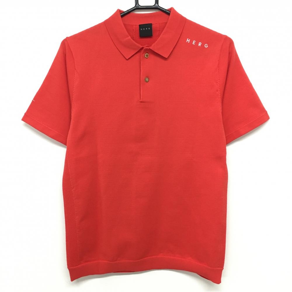 【超美品】エルグワン 半袖ニットポロシャツ レッド 肩ロゴ白  メンズ S ゴルフウェア HERG1