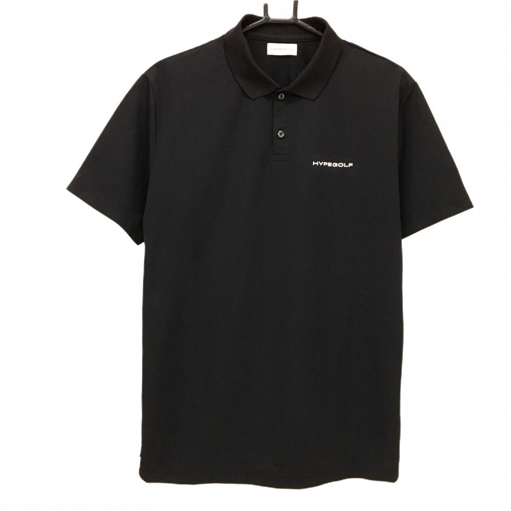【超美品】ハイプゴルフ 半袖ポロシャツ 黒×白 ロゴプリント  メンズ L ゴルフウェア HYPEGOLF