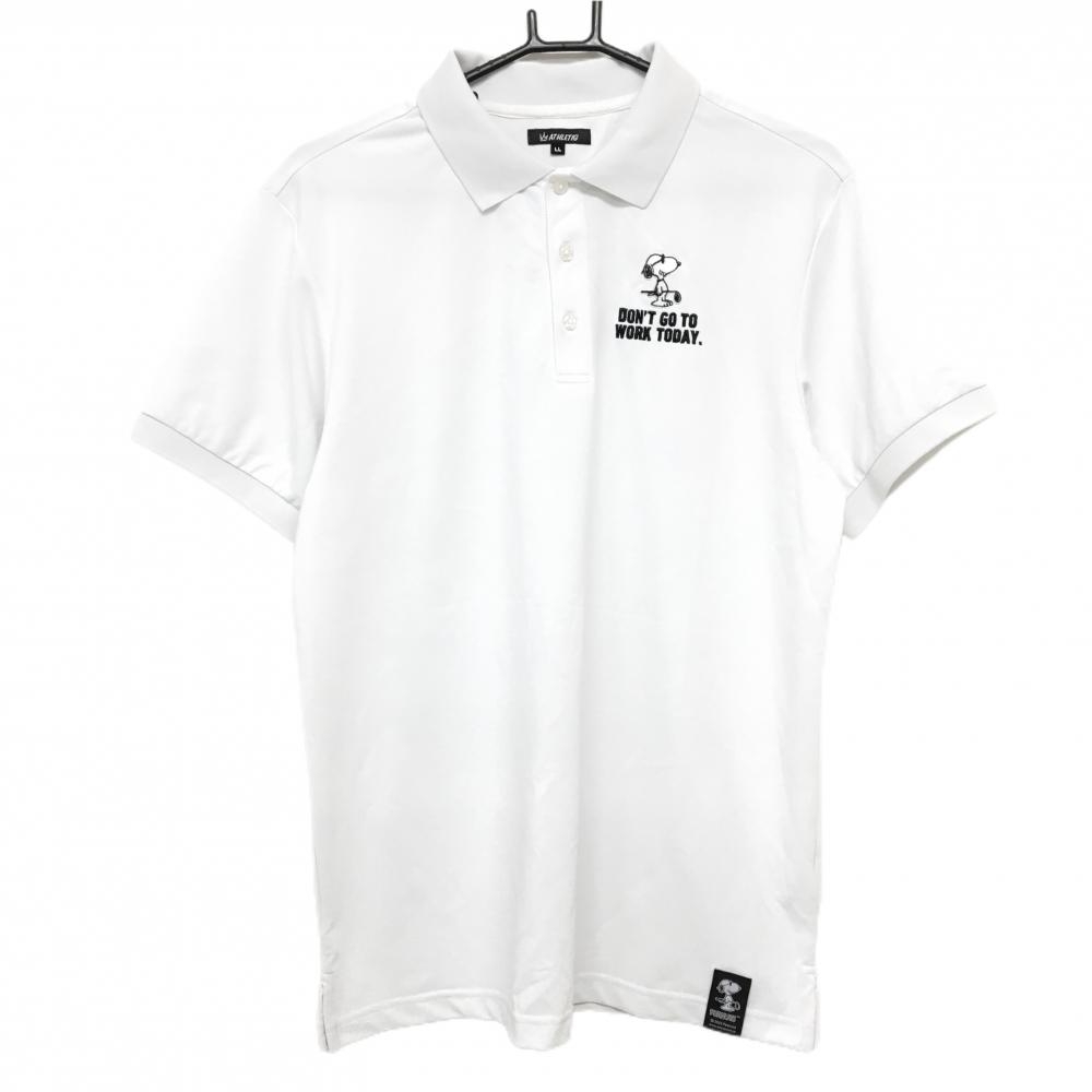 【美品】ATHLETIG 半袖ポロシャツ 白×黒 スヌーピー メンズ LL ゴルフウェア ATHLETIG
