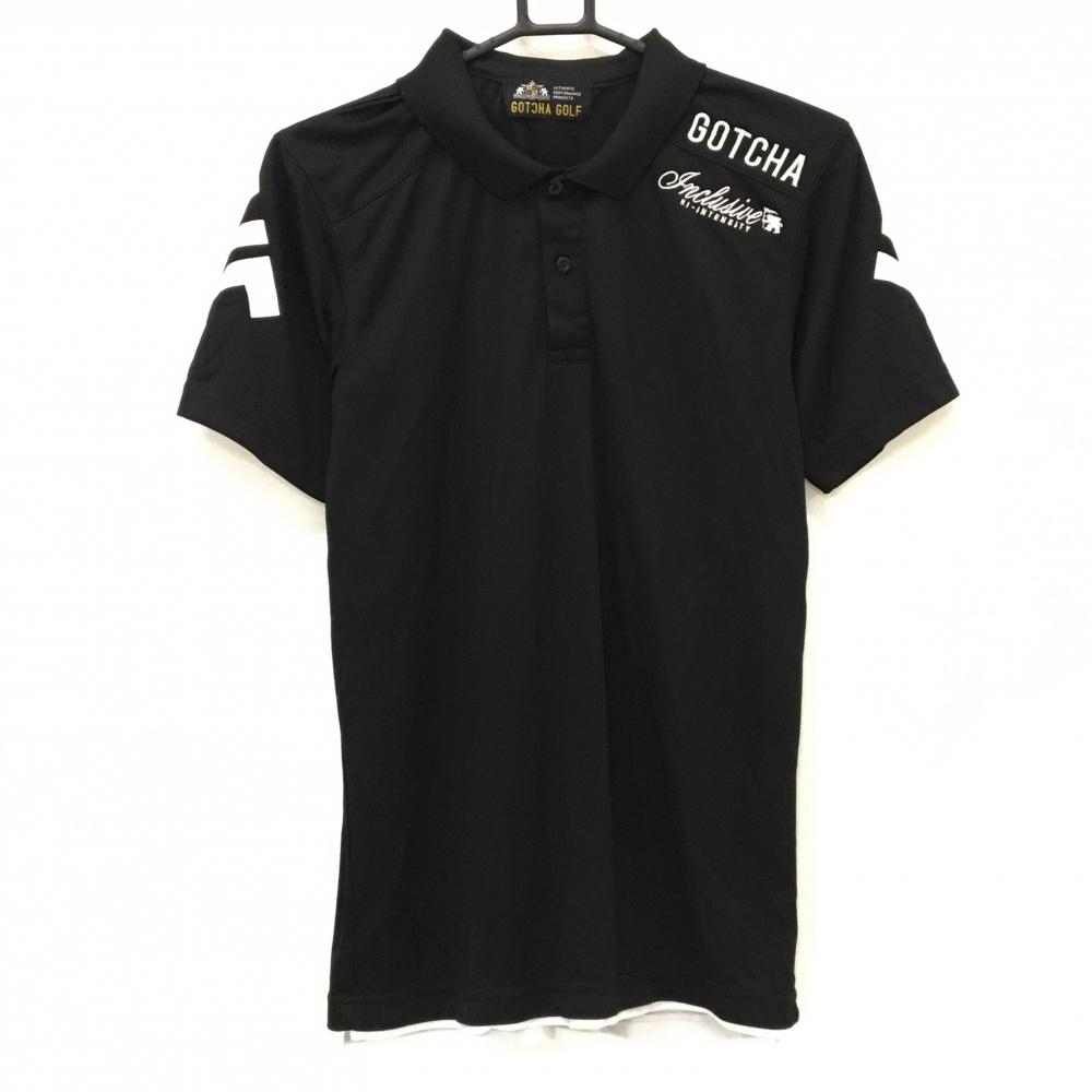 【美品】ガッチャゴルフ 半袖ポロシャツ 白×黒 バックプリント 襟裏プリント メンズ  ゴルフウェア GOTCHA GOLF