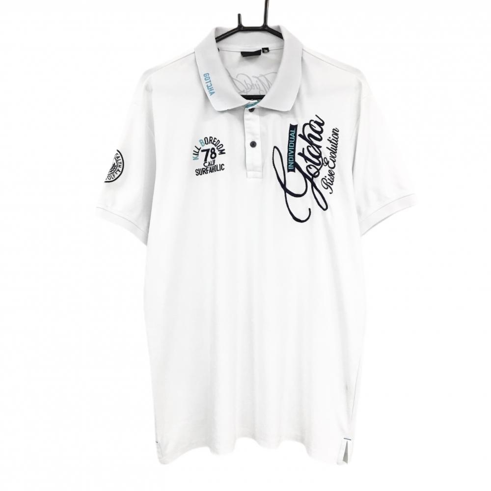 ガッチャゴルフ 半袖ポロシャツ 白×ネイビー ロゴ刺しゅう メンズ XXL  ゴルフウェア GOTCHA GOLF