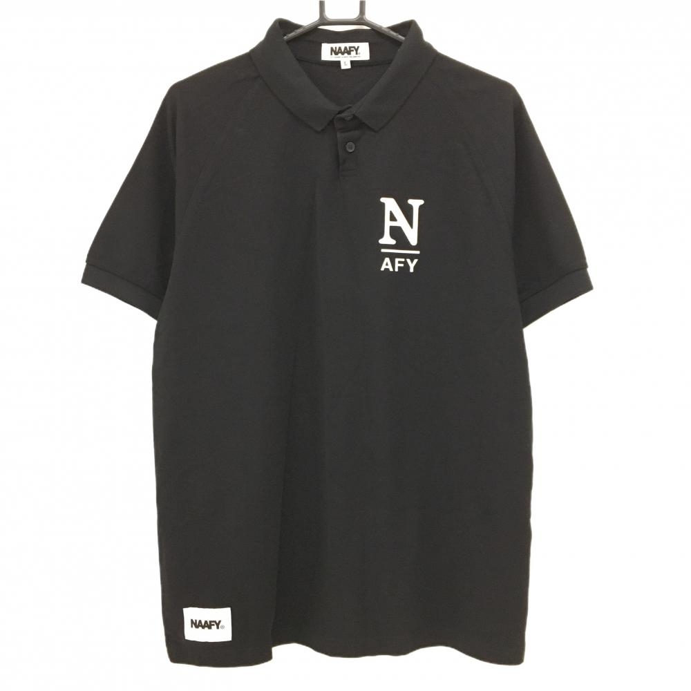 【超美品】ナーフィー 半袖ポロシャツ 黒 背面プリント メンズ L ゴルフウェア NAAFY