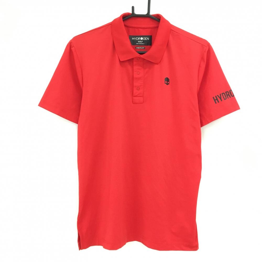 【美品】ハイドロゲンゴルフ 半袖ポロシャツ レッド×黒 スカル ストレッチ メンズ MEDIUM ゴルフウェア HYDROGEN GOLF