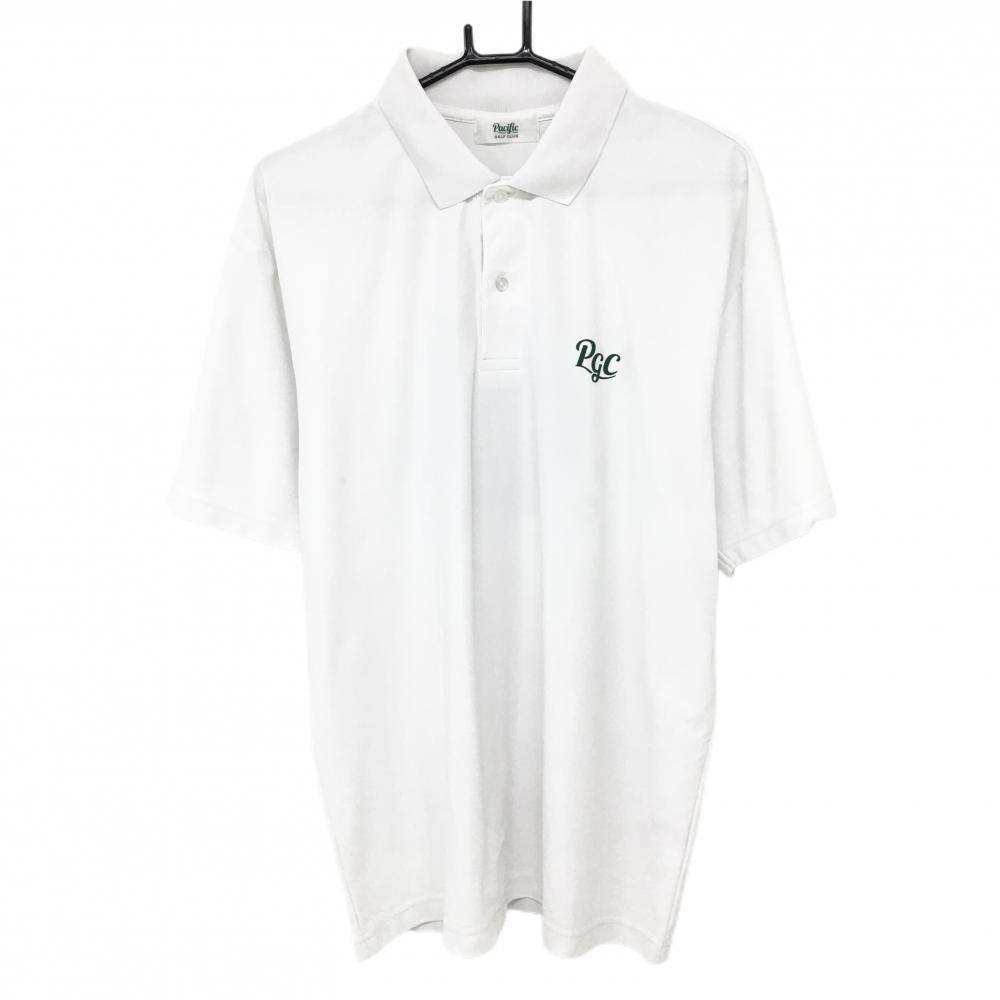 パシフィックゴルフクラブ 半袖ポロシャツ 白×グリーン 背面ビッグプリント メンズ XL ゴルフウェア Pacific GOLF CLUB