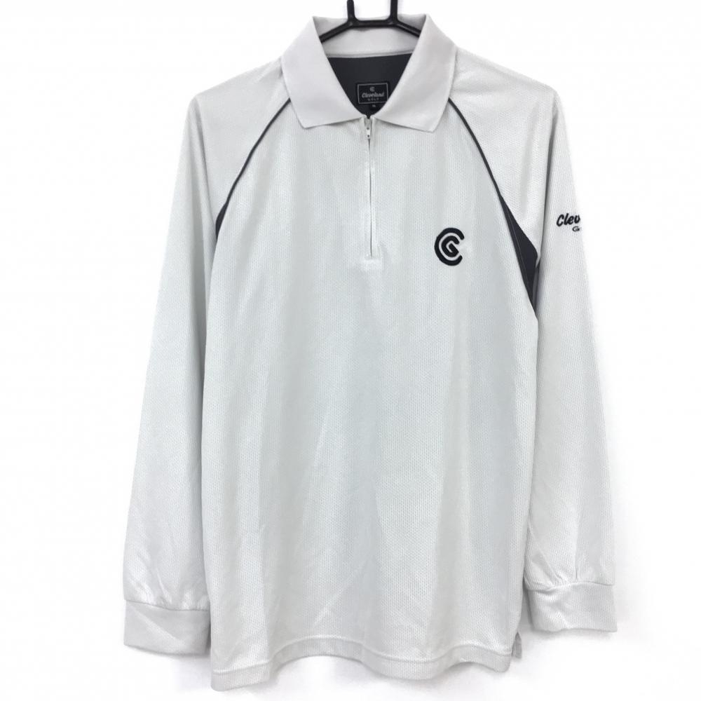 Cleveland GOLF クリーブランド 長袖ポロシャツ ライトグレー ×黒 ハーフジップ メンズ M ゴルフウェア