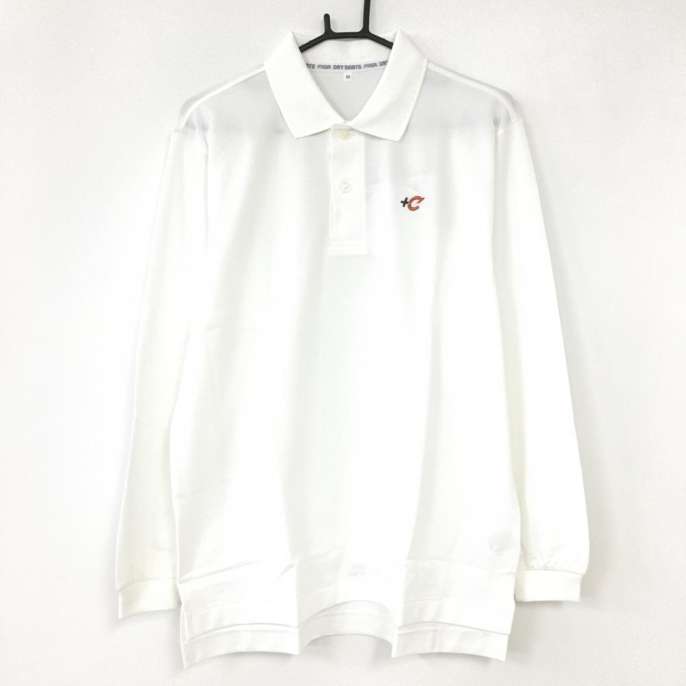 【新品】PRGR プロギア 長袖ポロシャツ 白×オレンジ コットン混 メンズ M ゴルフウェア