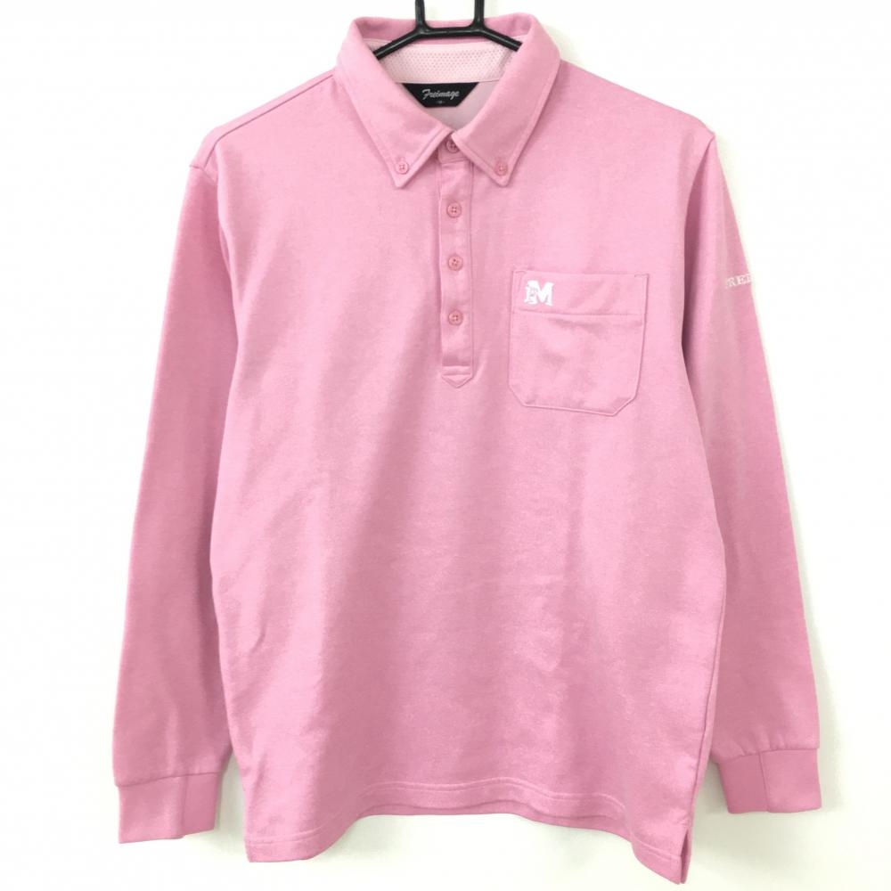 【超美品】Freimage フリメージェ 長袖ポロシャツ ピンク ボタンダウン 胸ポケット メンズ M ゴルフウェア