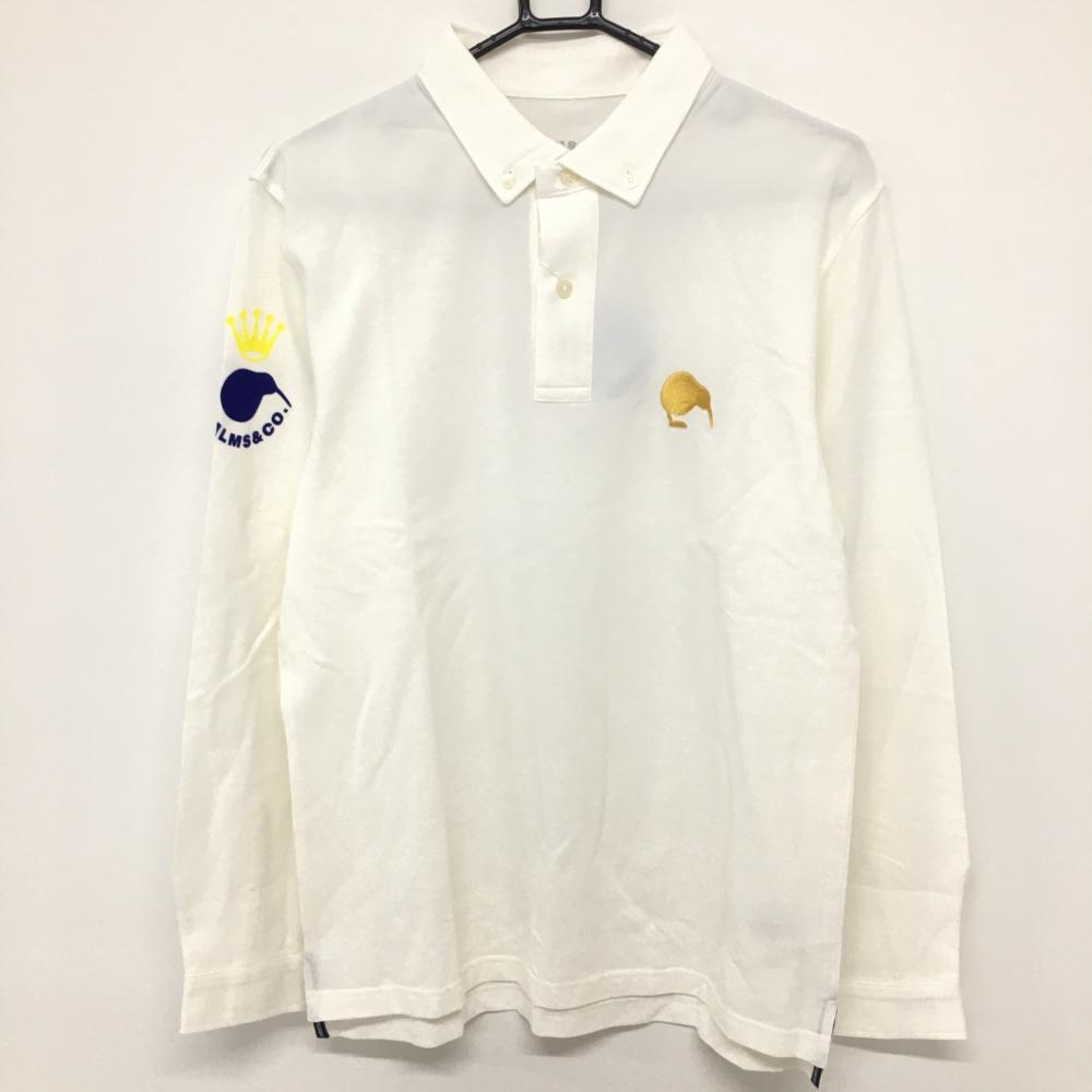 【新品】パームスアンドコー 長袖ポロシャツ 白 吸水速乾 ボタンダウン 袖ロゴ メンズ XL ゴルフウェア PALMS&CO.