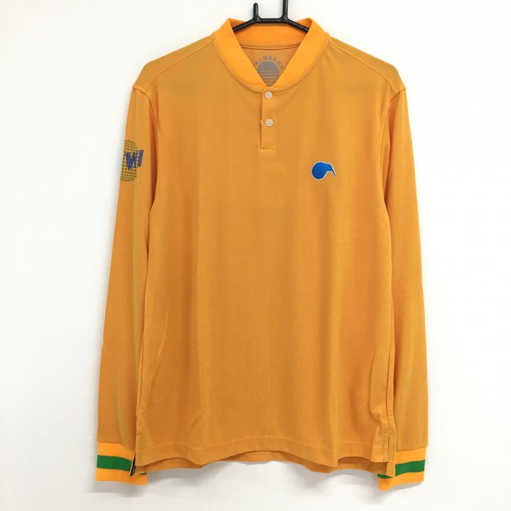 【新品】パームスアンドコー 長袖ポロシャツ オレンジ×グリーン ロゴ刺しゅう メンズ XL ゴルフウェア PALMS&CO.