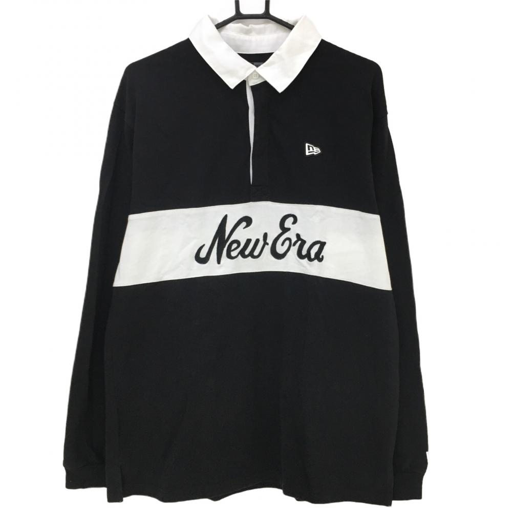 ニューエラ 長袖ポロシャツ 黒×白 シリコンロゴ  メンズ XL ゴルフウェア 