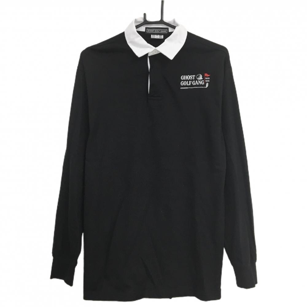 【美品】ゴーストゴルフギャング 長袖ポロシャツ 黒×白 コットン100％  メンズ  ゴルフウェア GHOST GOLF GANG