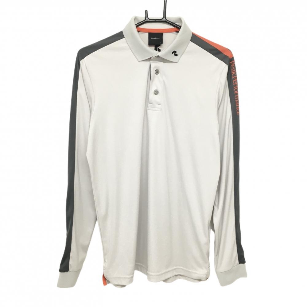 ピークパフォーマンス 長袖ポロシャツ ライトグレー×ダークグレー×レッド 袖ロゴレッド メンズ S ゴルフウェア Peak Performance