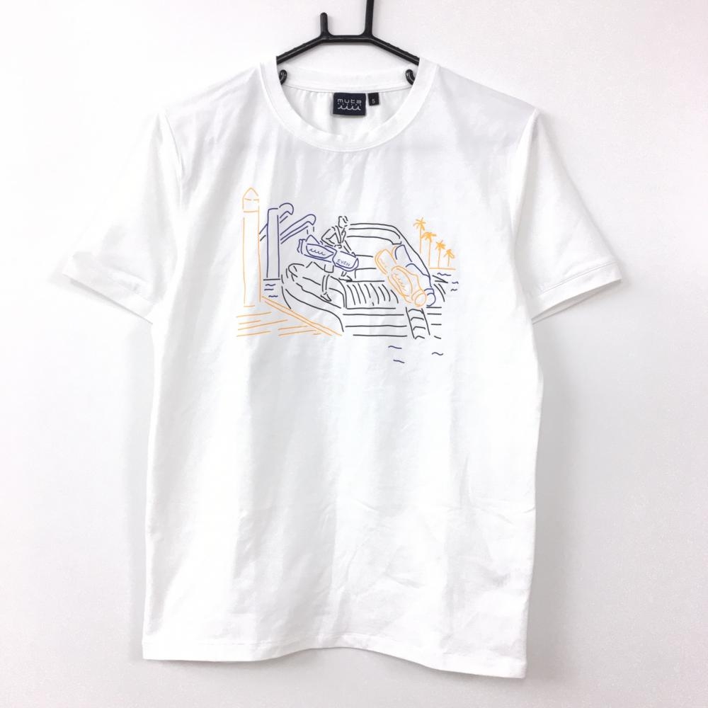 【超美品】MUTA MARINE ムータマリン Tシャツ 白×オレンジ コットン混 メンズ 5 ゴルフウェア