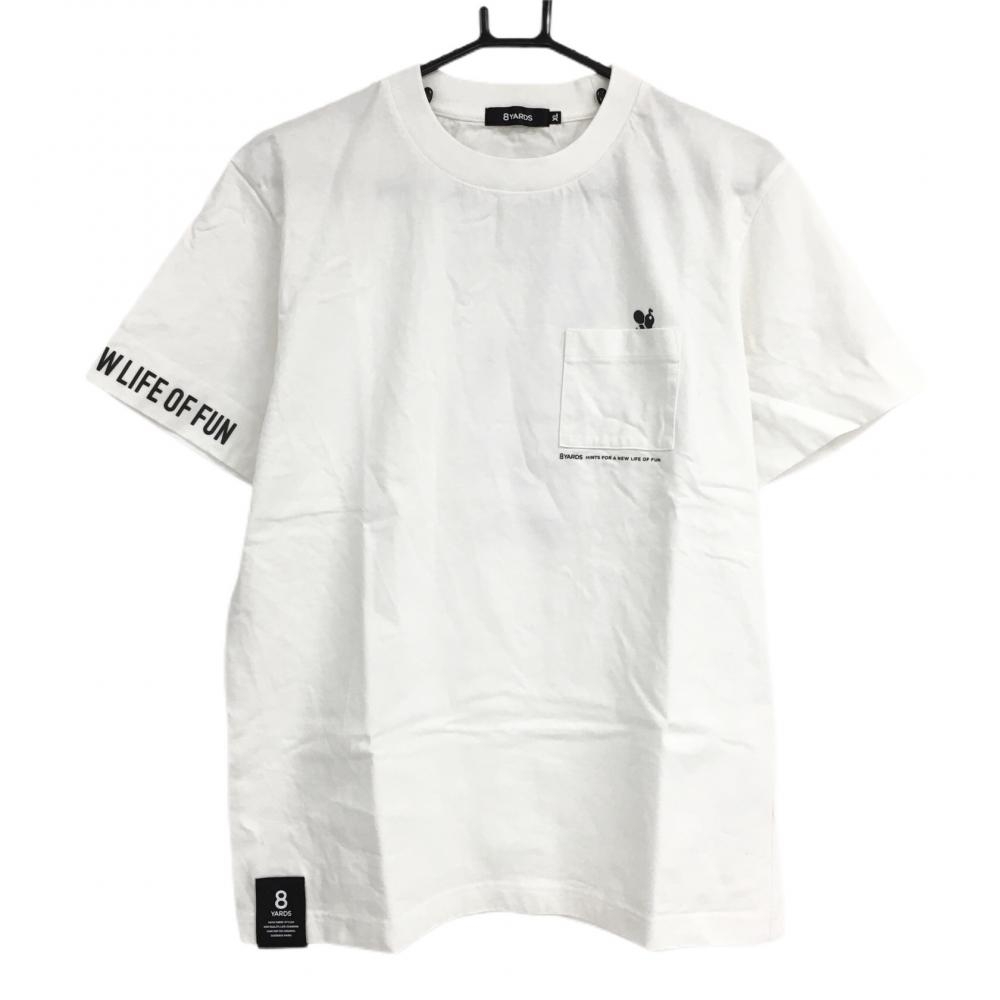 【超美品】ハチヤーズ Tシャツ 白×黒 胸ポケット 袖プリント  メンズ XL ゴルフウェア 