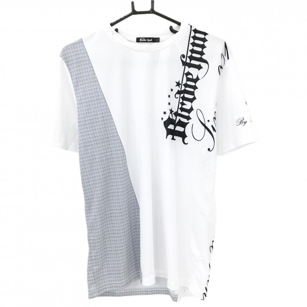 バーディーハント Tシャツ 白×ネイビー 一部柄 英字ロゴ  メンズ L ゴルフウェア Birdie hunt