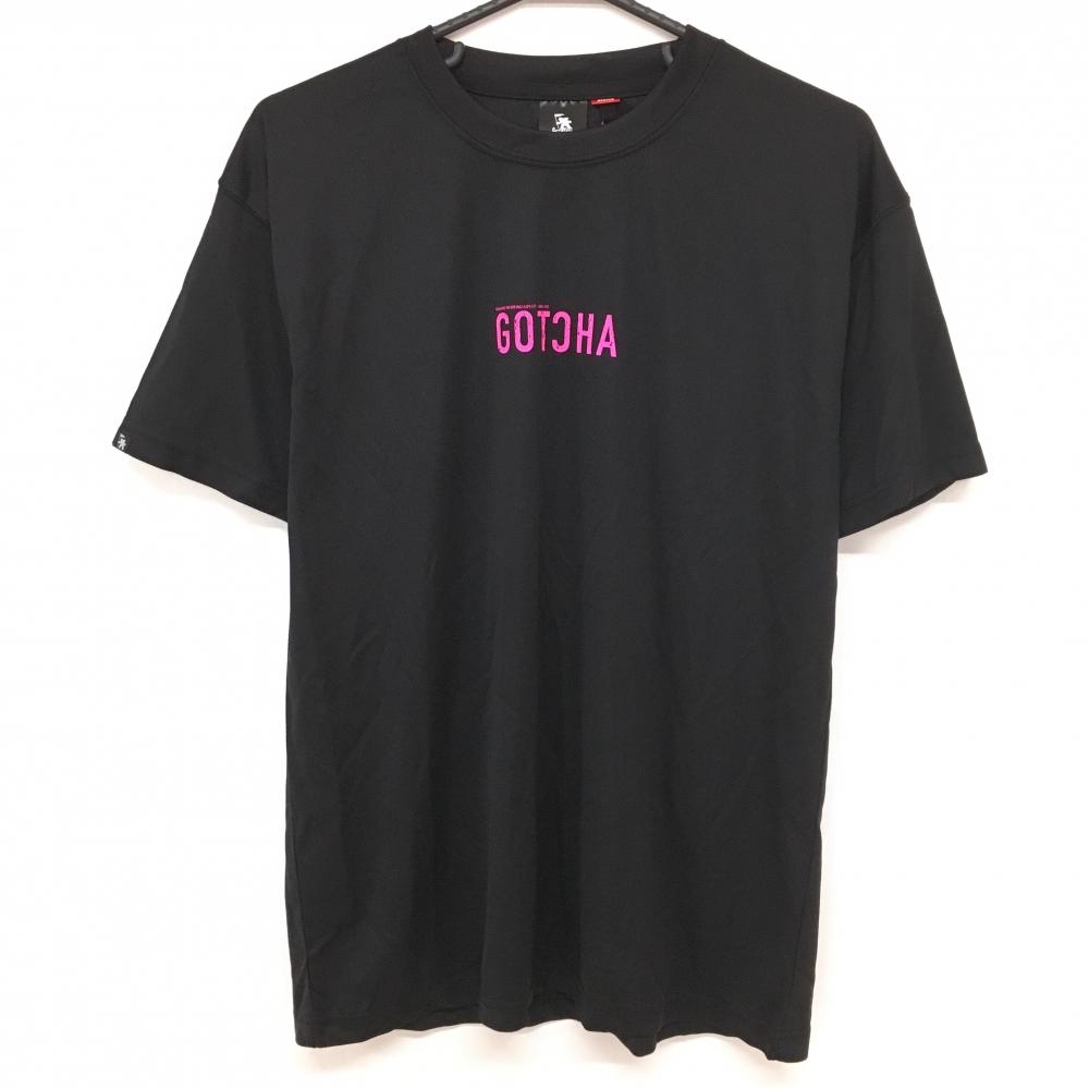 【新品】ガッチャゴルフ Tシャツ 黒×蛍光ピンク 背面ビッグロゴ 吸水速乾 UVカット メンズ MEDIUM ゴルフウェア GOTCHA GOLF