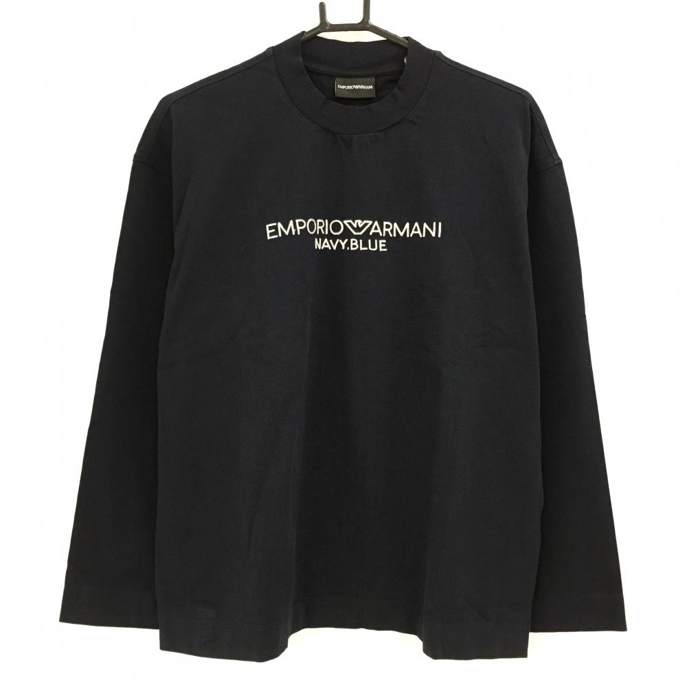 【美品】エンポリオアルマーニ 長袖Ｔシャツ 黒×白 ロゴ刺しゅう メンズ USA　Ｍ ゴルフウェア EMPORIO ARMANI