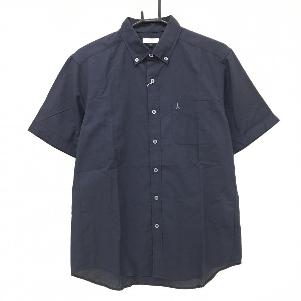 【新品】アーヴェヴェ 半袖シャツ ネイビー ボタンダウン 速乾 接触冷感 メンズ M ゴルフウェア a.v.v