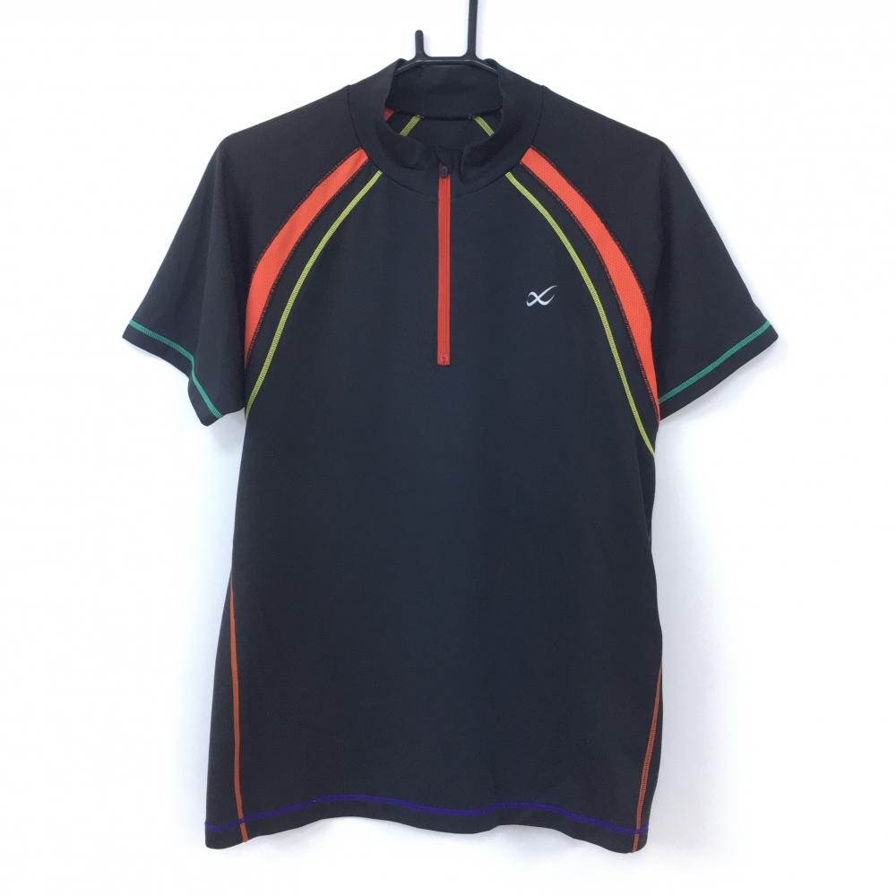 CWX シーダブリューエックス 半袖ハイネックシャツ 黒×オレンジ 一部メッシュ ハーフジップ  メンズ L ゴルフウェア
