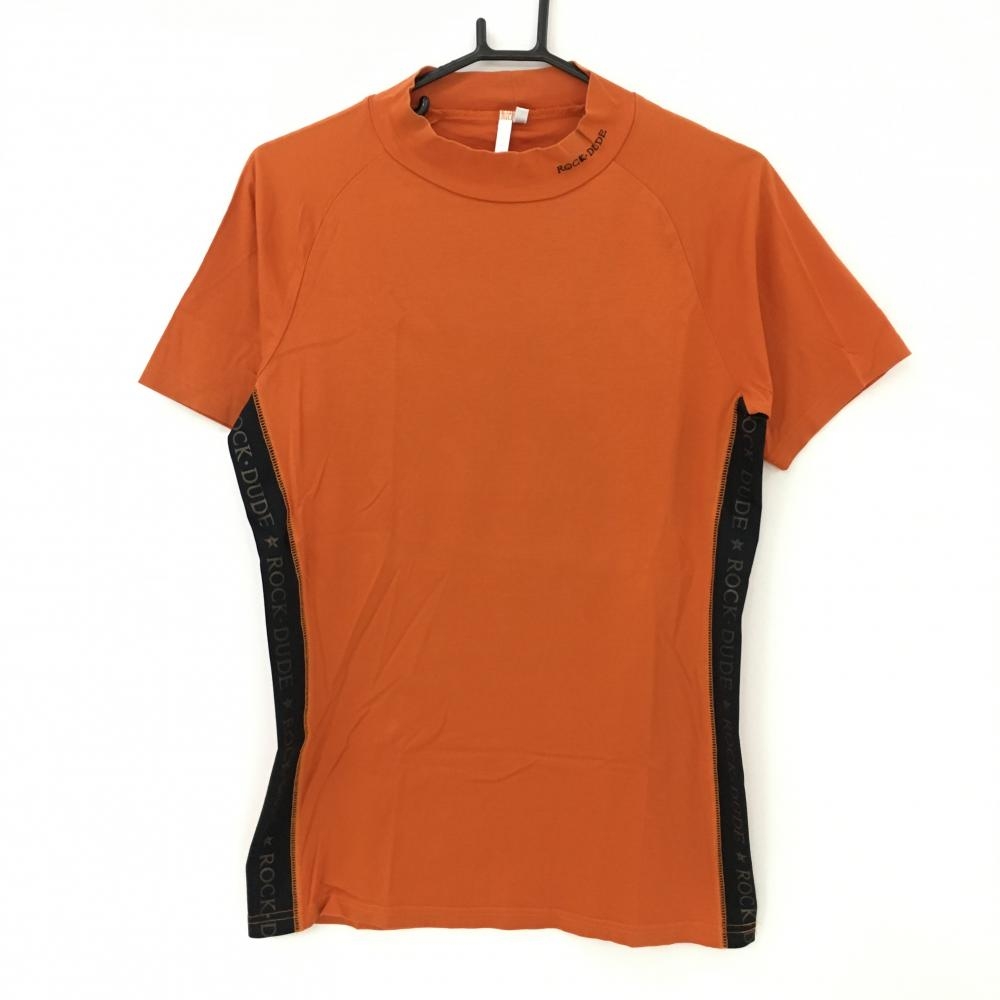 【美品】ロックデュード 半袖ハイネックシャツ オレンジ×黒 サイドロゴ  メンズ 02 ゴルフウェア ROCK・DUDE