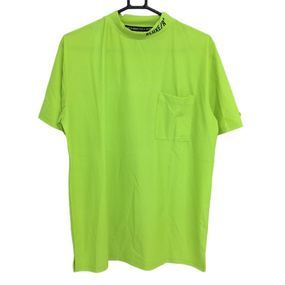 【美品】ラグジュ 半袖ハイネックシャツ ライムグリーン 胸ポケット  メンズ XL ゴルフウェア LUXE/R