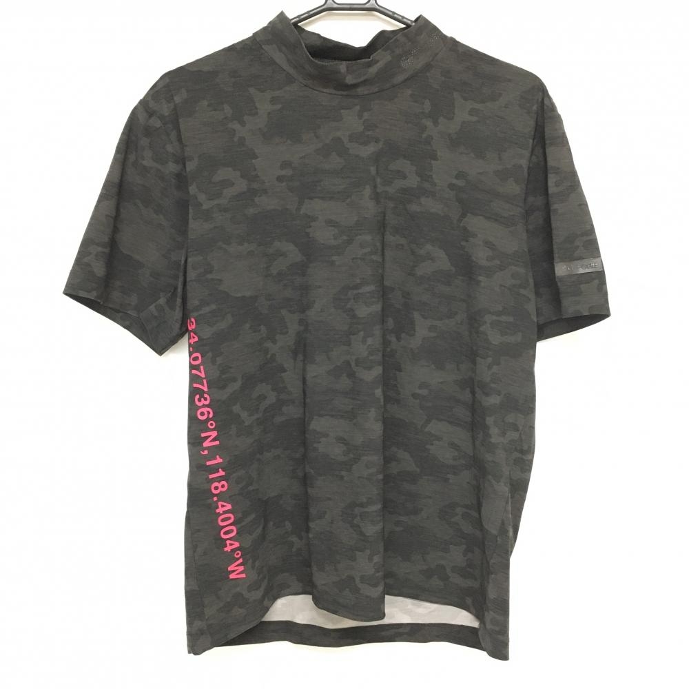 ジーフォア 半袖ハイネックシャツ　ダークグレー カモフラ サイドプリント 迷彩 メンズ 3(XL) ゴルフウェア G/FORE