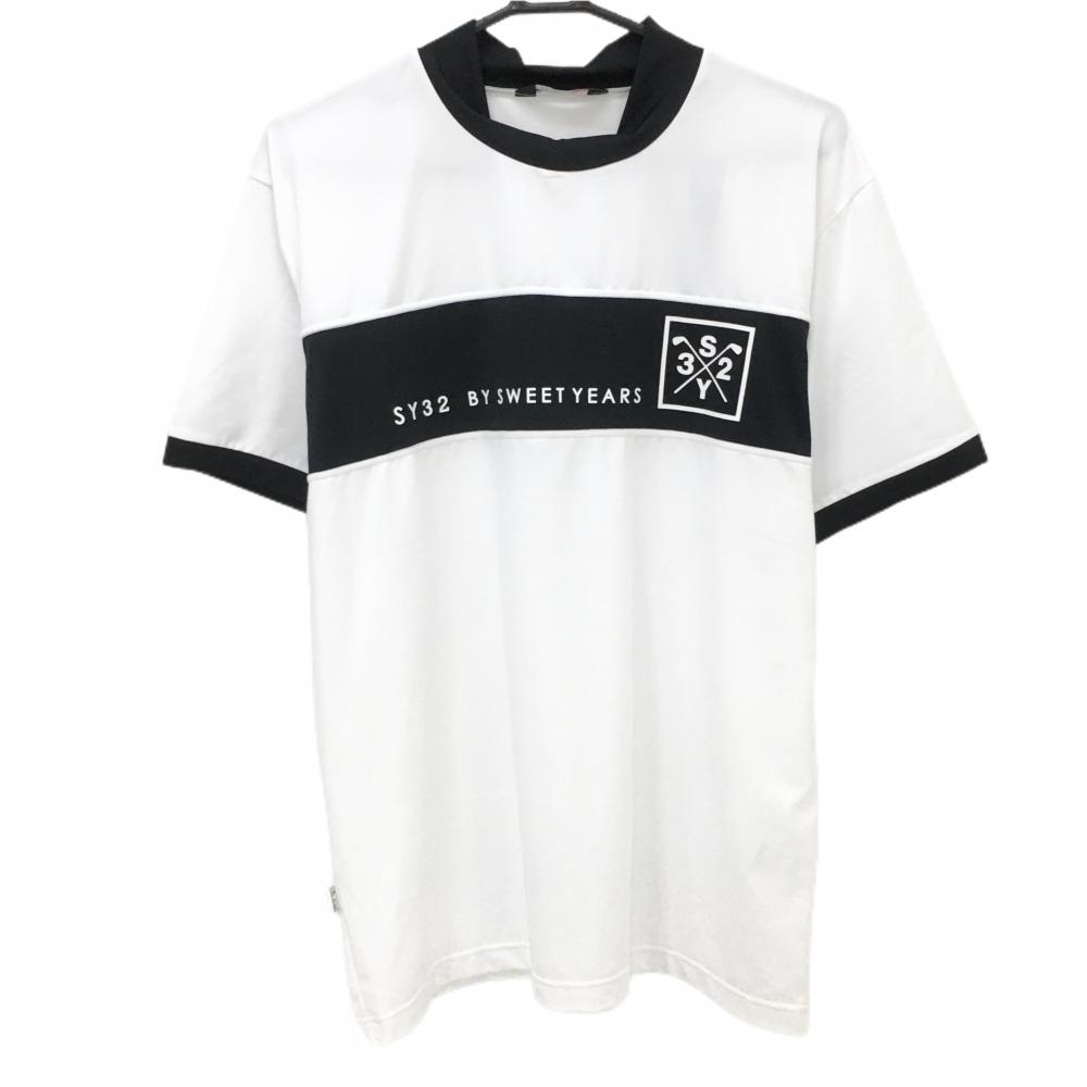 【新品】SY32 半袖ハイネックシャツ 白×黒 胸元切替  メンズ XL ゴルフウェア 2023年モデル SY32 BY SWEET YEARSSY32 