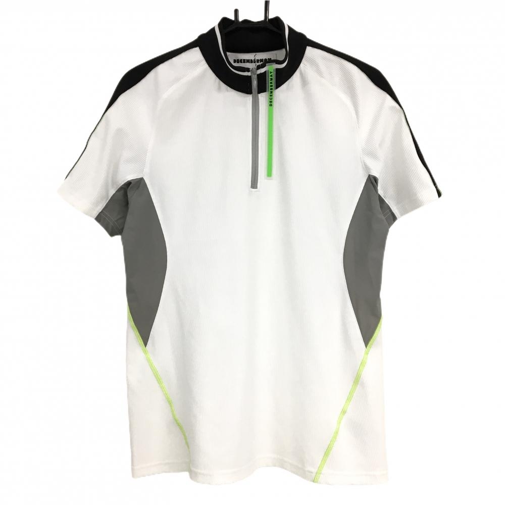 【新品】ディセンバーメイ 半袖ハイネックシャツ 白×黒×蛍光グリーン ハーフジップ メンズ M ゴルフウェア DECEMBERMAY