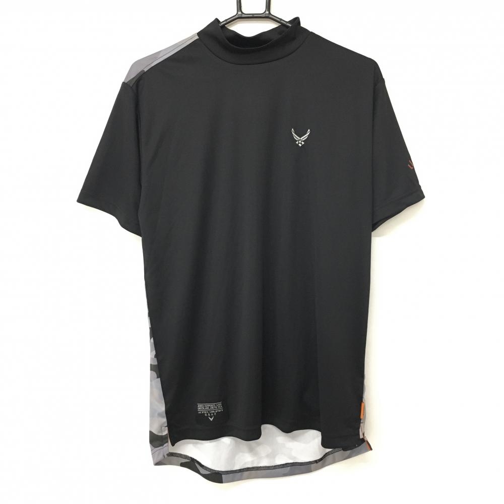 【超美品】アヴィレックスゴルフ 半袖ハイネックシャツ 黒×グレー 背面カモフラ 迷彩  メンズ L ゴルフウェア AVIREX