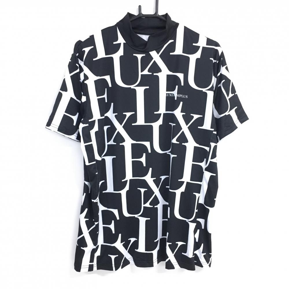 【新品】リュクスエイケイエムプラス 半袖ハイネックシャツ 黒×白 ロゴ総柄 ストレッチ メンズ XL ゴルフウェア LUXEAKMPLUS