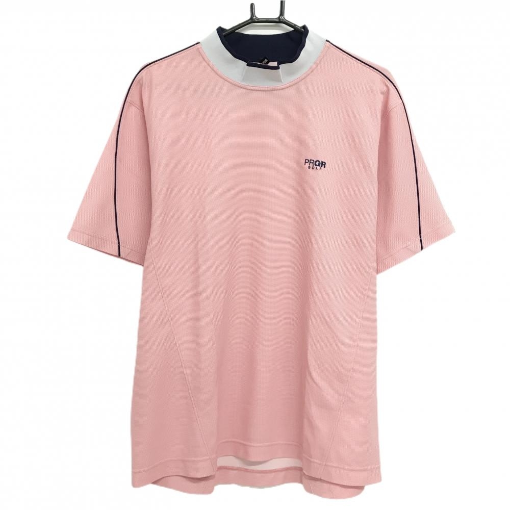 プロギア 半袖ハイネックシャツ ピンク 総柄地模様 ロゴ刺しゅう メンズ LL ゴルフウェア PRGR