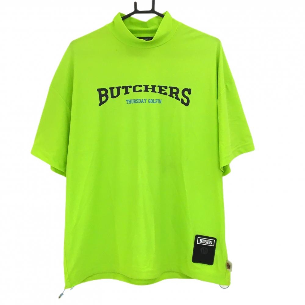 サーズデイゴルフィンブッチャーズ 半袖ハイネックシャツ 蛍光グリーン×黒  メンズ L ゴルフウェア THURSDAY GOLFIN BUTCHERS