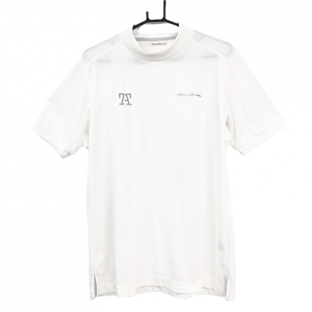【美品】トミーアーマー 半袖ハイネックシャツ 白 胸ロゴ メンズ XL ゴルフウェア Tommy Armour