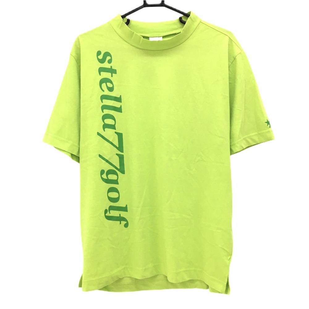 【超美品】ステラセブンティーンセブンゴルフ 半袖ハイネックシャツ ライトグリーン ロゴプリント メンズ XXL ゴルフウェア STELLA77GOLF