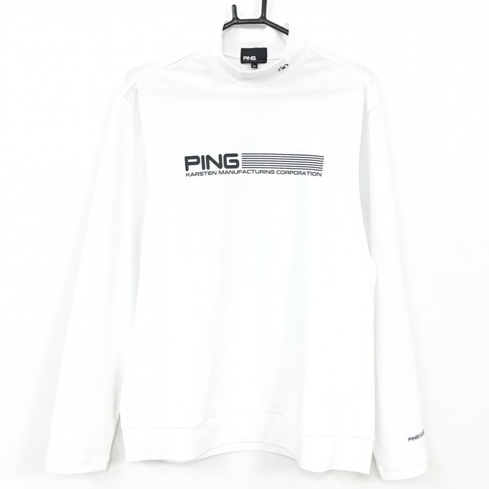 PING ピン 長袖ハイネックシャツ 白×黒 ロゴプリント ストレッチ メンズ LL ゴルフウェア