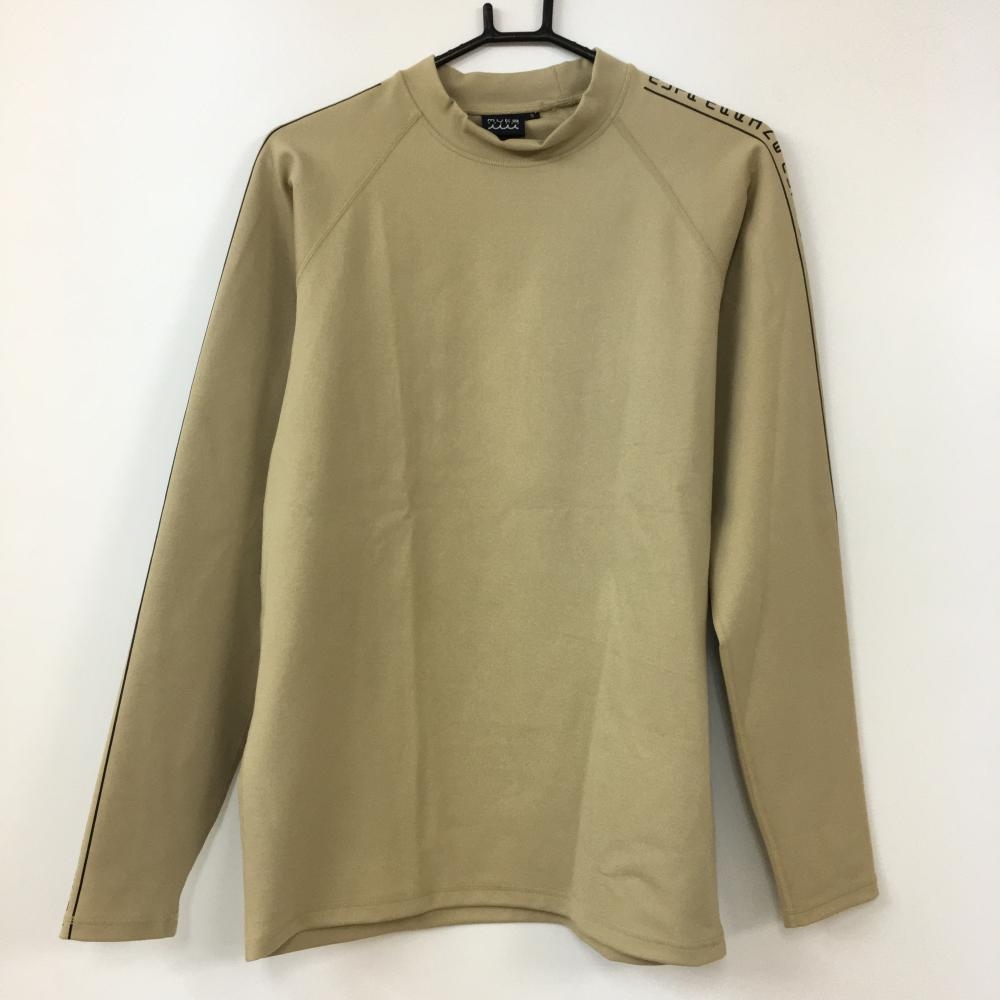 【超美品】ムータマリン 長袖ハイネックシャツ ベージュ×黒 袖英字×ライン メンズ 5 ゴルフウェア MUTA MARINE