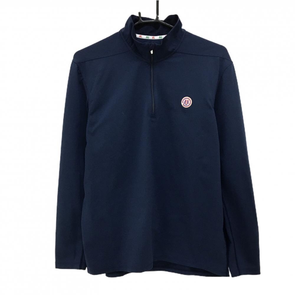 【超美品】マッジア 長袖ハイネックシャツ ネイビー ハーフジップ ストレッチ メンズ M ゴルフウェア MAGGIA