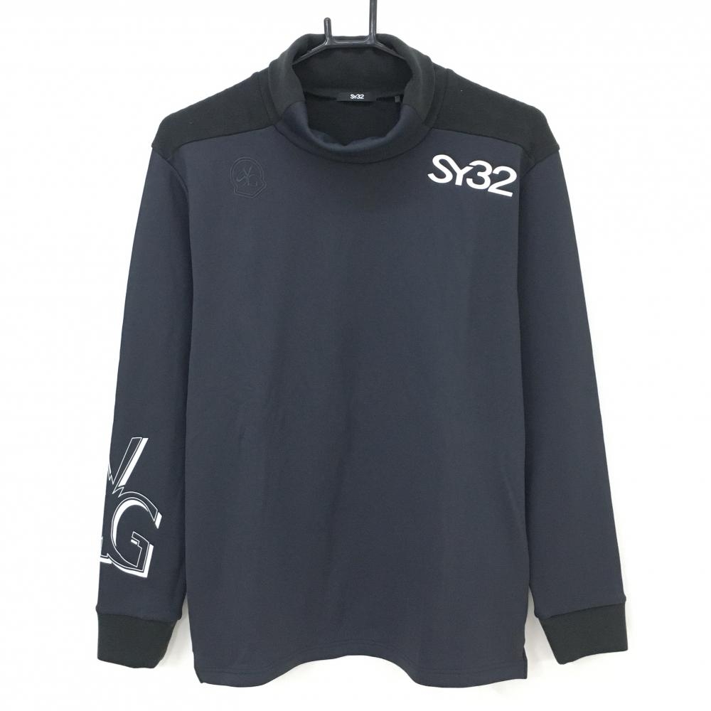 【新品】SY32 長袖ハイネックシャツ 黒×白 ネック一部フリース 裏起毛  メンズ XL ゴルフウェア 2023年モデル SY32 BY SWEET YEARS